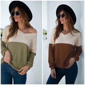 Two-Toned Waffle Knit Top